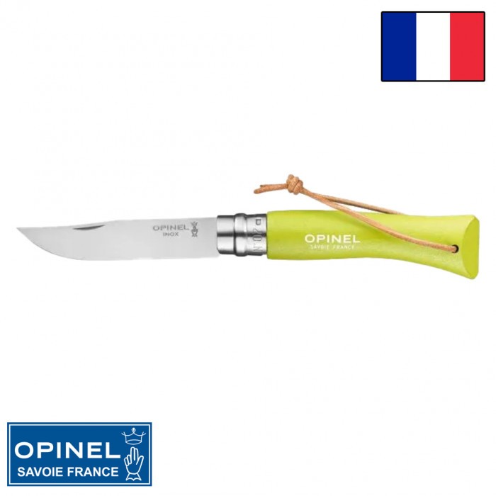 Складной нож Opinel Tradition Color №07 клинок 8см, нерж.сталь, граб, желто-зеленый, темляк